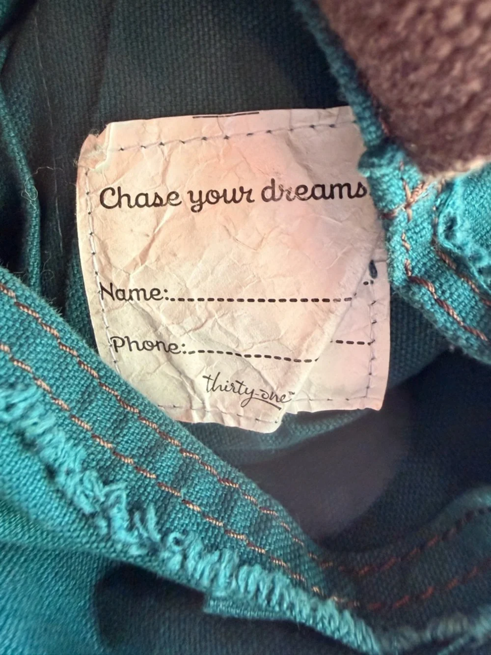 Thirty-One Retro Metro cottagecore floral teal bag with brown strap - Picture 5 of 8